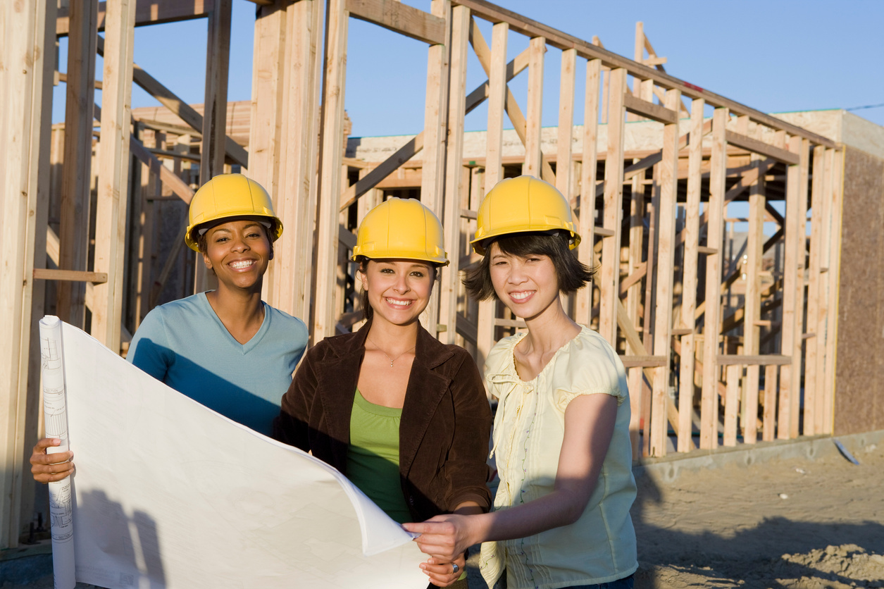 Young women in construction site